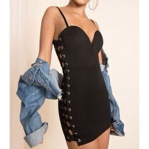 Superdown Black Kory Side Lace Up Mini Dress With Removable Straps Women's XXS